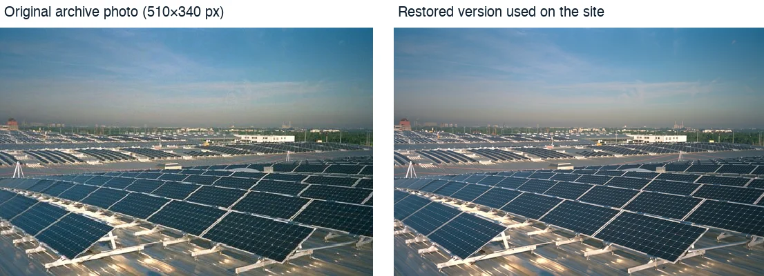 Original low-resolution photograph next to the restored version